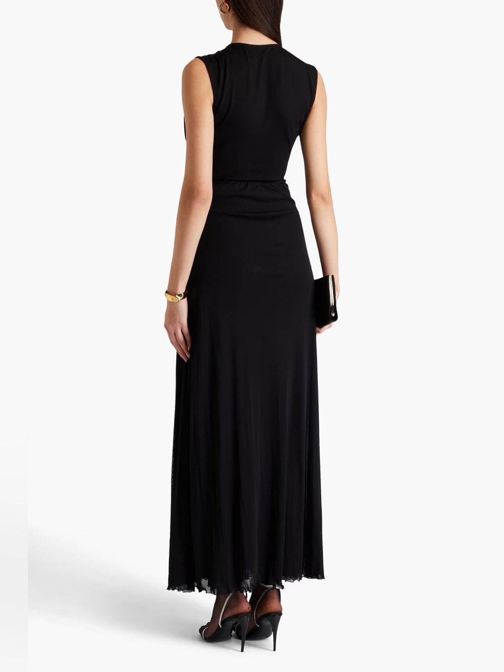 DIANE VON FURSTENBERG Marika Ruched Stretch Mesh Maxi V Neck Cross Dress - Picture 8 of 14